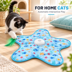 Jouet pour chat Blue Starfish : Tapis de jeu automatique en peluche avec plumes pour l'activité des animaux domestiques en intérieur - Product Image 1