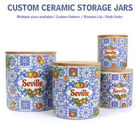 Ensemble de pots de cuisine en céramique de Séville avec couvercle en bambou, pot de conservation alimentaire en porcelaine orange méditerranéenne, vente en gros