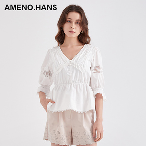 Maglia di squisita fattura <span class=keywords><strong>donna</strong></span> top pizzo bianco <span class=keywords><strong>camicia</strong></span> a scollo a V <span class=keywords><strong>camicia</strong></span> da <span class=keywords><strong>donna</strong></span> a <span class=keywords><strong>manica</strong></span> corta - Product Image 3