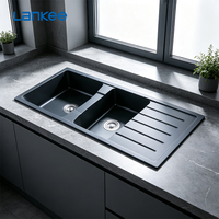 Évier en granit naturel, évier noir en pierre de quartz, évier de cuisine en granit avec planche