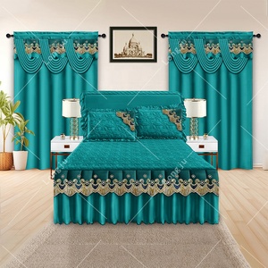 Juegos de Ropa de Cama con Cortinas a Juego Colcha Suave Juego de 5 Piezas con Faldón de Cama Personalizado al Por Mayor Juegos de Cama de Lujo para Dormitorio Tamaño <span class=keywords><strong>Queen</strong></span> - Product Image 2