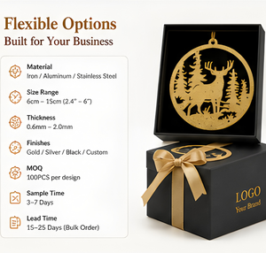 Ornamen Pohon Natal Logam Berkilau Kustom Grosir, Potongan Laser Rusa dan Kepingan Salju, Hiasan Natal Bulat, Dekorasi Liburan - Product Image 3