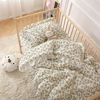 Housse de couette luxueuse en mousseline Oeko-tex 100% coton lavé pour enfants Carton avec dentelle pour chambre à coucher Ensemble de literie à impression numérique douce