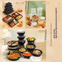 Bols ronds jetables en plastique PP noir avec couvercles, récipients de stockage alimentaire pour soupes, compatibles micro-ondes, pour plats à emporter