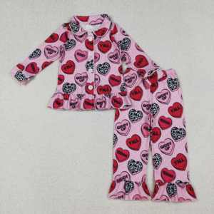 Ready Ship Wholesale Casual <b>Baby</b> Girls Spring Clothing Valentine's Day Western Cow Heart Print Polyester Long Sleeve <b>Button</b> Top - Product Image 1
