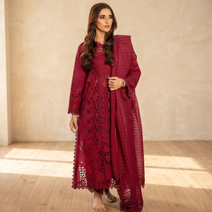 Salwar Kameez en coton brodé bordeaux pour femme, robe de mariée traditionnelle longue, coupe ample, prêt-à-porter pour les fêtes - Product Image 4