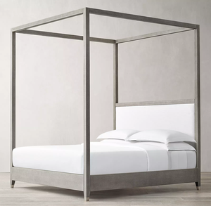 Lit à baldaquin en bois massif de style américain RH personnalisé Rhoohill, chambre à coucher moderne, cuir gaufré shagreen, lit queen-size fait à la main pour hôtel - Product Image 2