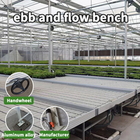 Grand banc mobile hydroponique argenté avec irrigation intégrée, lit de pépinière galvanisé pour semis en serre automatisée