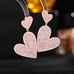 Roche OEM Ferrets Sterling Silver 925 Zircon Big <strong>Heart</strong> <strong>Dangling</strong> Jewelry <strong>Earrings</strong> - Product Image 2
