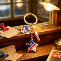 Porte-clés émaillé Fête de l'Indépendance USA avec pendentif étoile en strass et montgolfière, idéal pour sac à dos et sac à main
