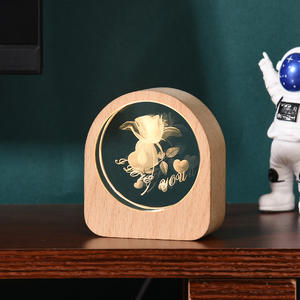 2024 nueva luz nocturna Luna láser Vía Láctea círculo de cristal pisapapeles con base de luz de madera - Product Image 3