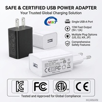Adaptateur secteur USB HNT 10W à port unique 5V2A, chargeur de téléphone portable universel avec prises US/EU/KR/JP, certifié KC/FCC/ETL/CE/PSE OTP