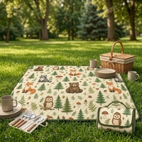 Tapis de pique-nique extra large pour animaux de la forêt, couverture matelassée d'extérieur, avec support imperméable, portable avec poignée pour le camping et la plage