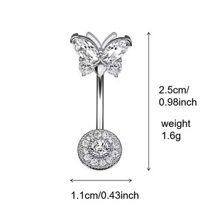 Anelli per <span class=keywords><strong>ombelico</strong></span> Y2K alla moda in acciaio inossidabile, gioielli scintillanti con zirconi per <span class=keywords><strong>piercing</strong></span> all'<span class=keywords><strong>ombelico</strong></span>, gioielli per il corpo a forma di farfalla, <span class=keywords><strong>serpente</strong></span> e cuore per donna - Product Image 5