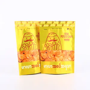 50G 100G Op Maat Gemaakte Plastic Opstaande Ritssluiting Zakje Vochtbestendig Durian Aardappel Banaan Weegbree Chips Verpakking Zakken