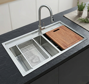 Évier de cuisine professionnel en acier inoxydable 304 fait main, double bac à montage sous plan avec revêtement insonorisant - Product Image 1