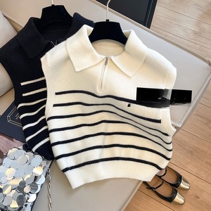 <span class=keywords><strong>Chaleco</strong></span> de Punto a Rayas con Cierre de Cremallera Estilo Coreano Retro, Suéter para <span class=keywords><strong>Mujer</strong></span>, Ropa de Abrigo Otoño-Invierno, Top Elegante para <span class=keywords><strong>Mujer</strong></span> - Product Image 1
