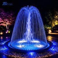 Fontaine d'eau ronde compacte TH, ensemble complet avec pompe et éclairage LED pour aménagement paysager