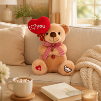 Oso de Peluche Kawaii con Colgante de Corazón y Lazo de Cuadros para Decoración de San Valentín