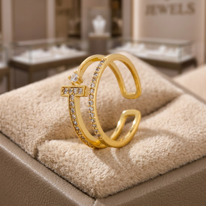 Trendy <b>18K</b> <b>Gold</b> Plated Finger Ring <b>Watch</b> with Cross Inlay Lab Created Stones Pave Setting Hip-Hop Style Perfect Gift - Product Image 3