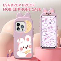 Eva casing ponsel anak-anak populer produk baru 2025 tidak beracun telinga kelinci lucu untuk iPhone 15 Pro casing penutup