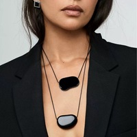 Collar de Piedra de Cristal con Cordón de Cuero, Colgante Geométrico, Chapado en Oro, Joyería de Acero Inoxidable Unisex al por Mayor