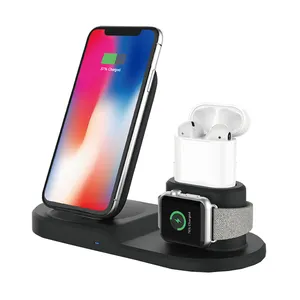 Suporte de carregador de carregamento por indução sem fio Qi 3 em 1 10 W para o iPhone XS Max para Airpods para o relógio Estação de acoplamento