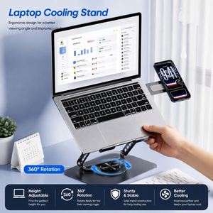 Nuevo Soporte Ergonómico Plegable Giratorio 360° para Laptop con Ventilador de Enfriamiento, Soporte Magnético para Teléfono, Altura Ajustable, Acero al Carbono - Product Image 2