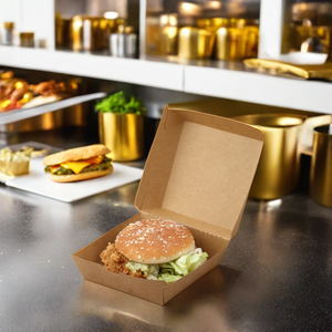 段ボール紙ダブルバーガーボックス無地デザイン光沢マットラミネーションエンボス金箔とスタンピングオプション - Product Image 1