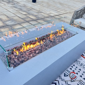 Modern Square Concrete <b>Fire</b> <b>Pit</b> <b>Table</b> with Glass Guard <b>Outdoor</b> Patio Garden Camping Gas Heating - Product Image 4