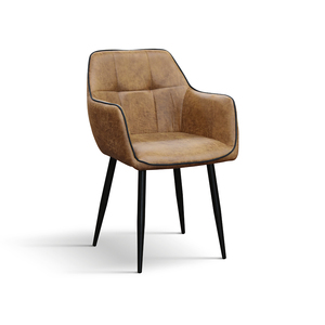 Juego de 2 sillas Rachel de cuero ecológico color camel con base de metal para comedor interior - Product Image 1
