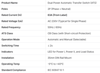 Commutateur de transfert automatique 63A 2P AC 230V, inverseur de source double alimentation, interrupteur sélecteur à montage sur rail DIN pour générateur et système solaire