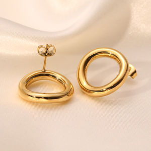 สแตนเลสชุบ18พันทองออกแบบที่เรียบง่ายหนา O รูปร่างต่างหูสตั๊ด - Product Image 3