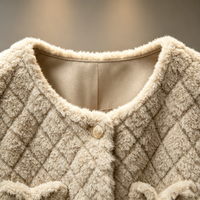Manteau mi-long en laine pour femme, kaki, matelassé losanges, col rond, boutons dorés vintage, poches à double rabat, style ample, vêtement d'extérieur hiver