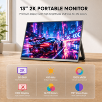 Moniteur de jeu portable 13 pouces 2K IPS avec support réglable, Type-C, haut-parleur intégré, 60Hz, écran externe pour ordinateur portable PC