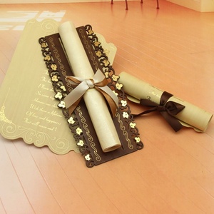 เลเซอร์ตัดผีเสื้อไม้เลื่อนคำเชิญงานแต่งงานด้วยริบบิ้นทอง - Product Image 5