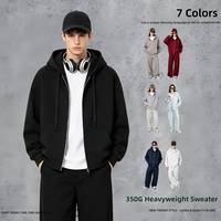 Blouson Bomber Unisexe Ample à Capuche Zippé en Coton-Polyester 350g Couleur Unie Épaules Tombantes Style Américain Automne