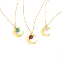 Collier pour femme avec pendentifs de lune en acier inoxydable pierre Druzy naturelle arc-en-ciel