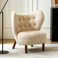 Fauteuil simple Petra, fauteuil d'appoint en tissu imitation laine d'agneau, fauteuil de loisirs vintage français pour salon, balcon et chambre