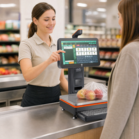 Mesin Kasir POS Timbangan AI Checkout Layar Sentuh Kapasitif 15,6 Inci Timbangan 15kg Printer 58mm Bluetooth/Wi-Fi Windows