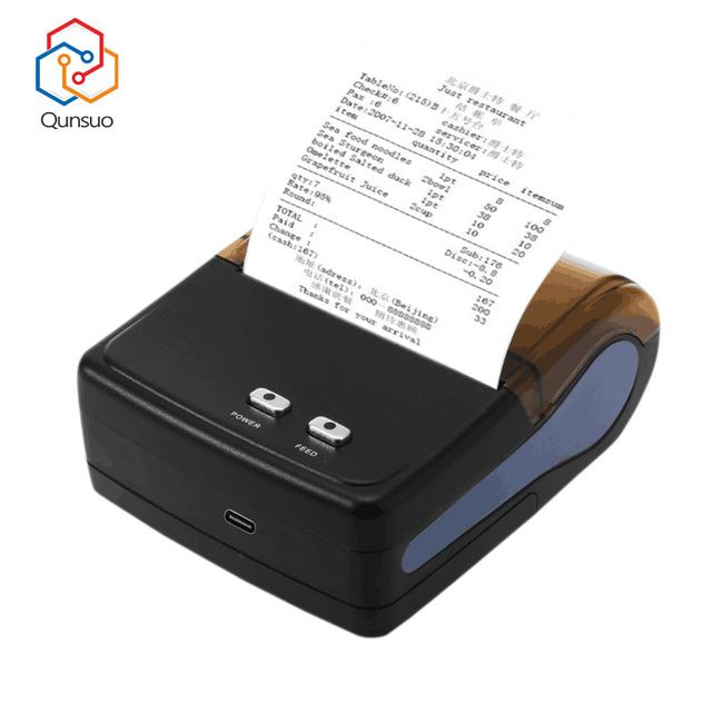 QUNSUO 80MM Mini Thermal Receipt Printer for Sticker Label Printer Type-C Charging Port Portable in Stock