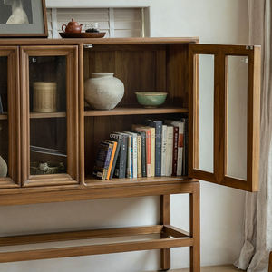 High-End Eco-Friendly <b>Solid</b> <b>Wood</b> <b>Bookcase</b> with Glass Door for Home Villa Home Bar & Hotel Living Room Kitchen Cabinet Storage - Product Image 6