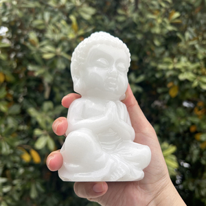 Vente en gros de statues de Bouddha bébé en jade blanc naturel, pierres précieuses semi-polies, artisanat en cristal de Bouddha pour la guérison et la méditation - Product Image 5
