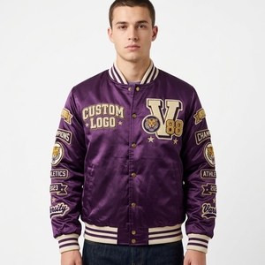 Chaqueta Bomber Varsity Reversible de Satén Morado para Hombre, Ecológica, de Invierno, con Cuello Alto Vintage y Letras Bordadas, Nueva y de Calidad - Product Image 1