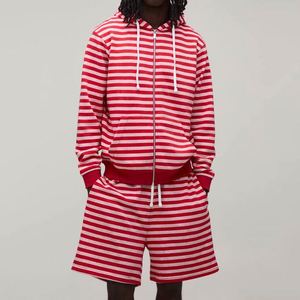 Sweat à capuche zippé surdimensionné pour homme, à rayures, avec cordon de serrage et poche kangourou, style rétro décontracté - Product Image 3