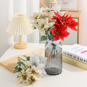 Fleur artificielle de poinsettia en soie à 5 têtes de 30 cm en pot <span class=keywords><strong>pour</strong></span> la décoration de Noël, de mariages et de vases à la maison - Product Image 4