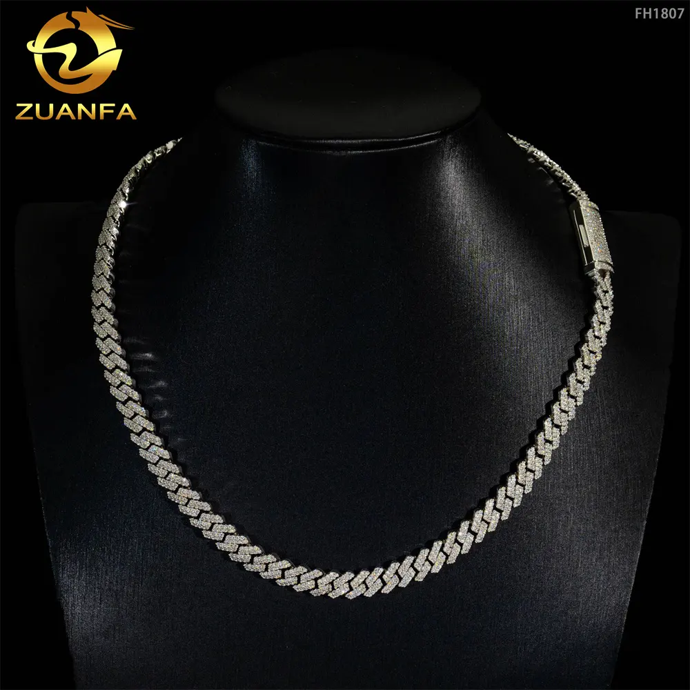 Pass diamond tester 925 sterling silver hip hop jewelry men necklace 8mm 2 rows iced out vvs moissanite diamond cuban link chain