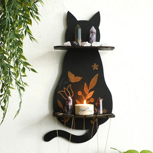 En bois chat noir cristal étagère <span class=keywords><strong>pendule</strong></span> et collier support sorcière étagère tenture murale décor à la maison chat amant cadeau - Product Image 1
