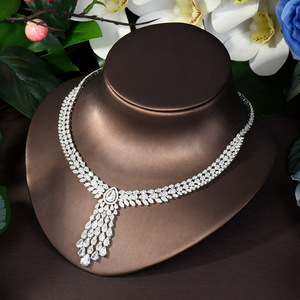 Hibride vẻ đẹp dài Nigeria CZ pha lê Wedding Bridal Trang sức bộ cho đám cưới phụ kiện trang sức vòng cổ <span class=keywords><strong>Bangle</strong></span> Bộ N-1091 - Product Image 5