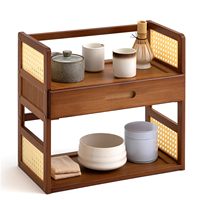 Support de rangement en bambou pour matcha, organiseur de tasses à thé de bureau, étagère de comptoir, présentoir pour la maison, la cuisine et le bar